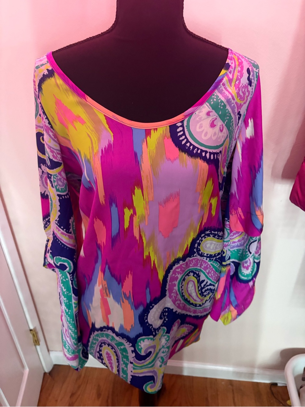 Made in NYC Vibrant Fuchsia Paisley Print Silk Top
